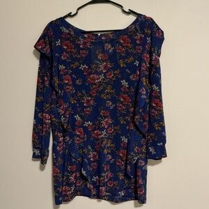 Free People Blue Floral Long Sleeve Top Boho Country Chic Prairie Core